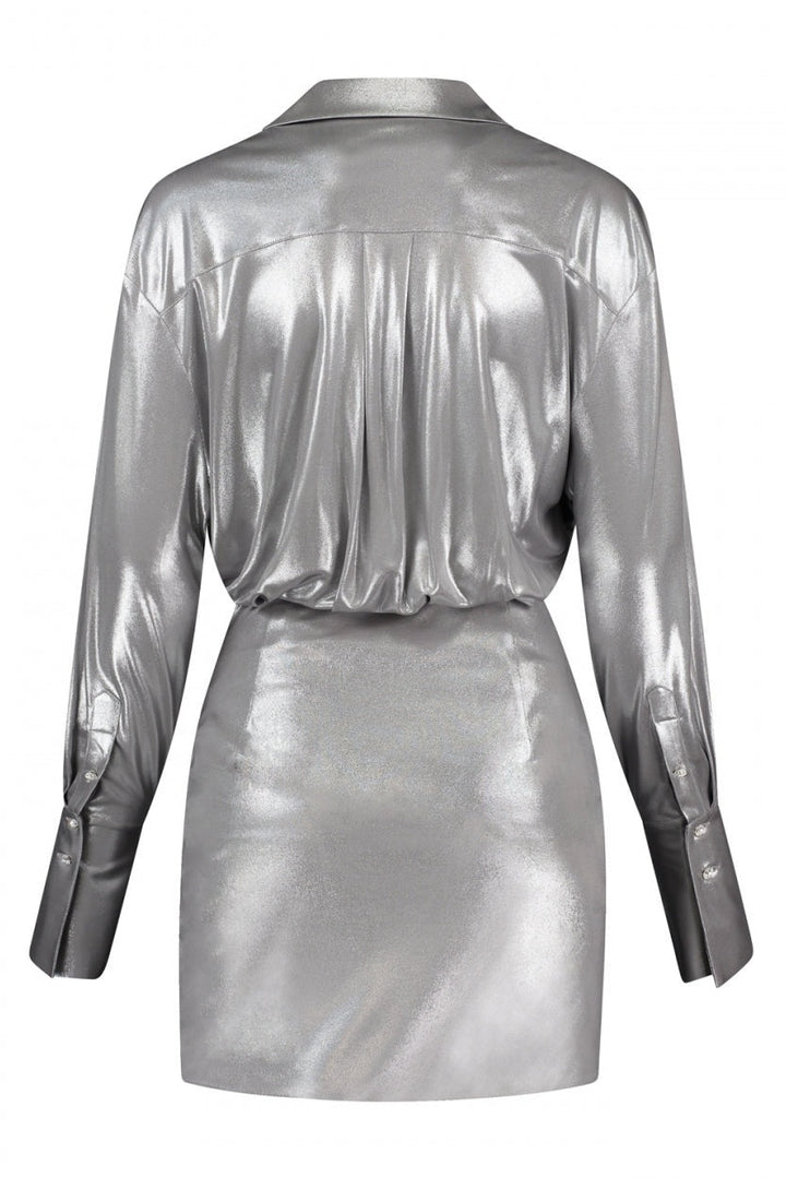 Frederica Metalik Dantelli V Yaka Mini Elbise