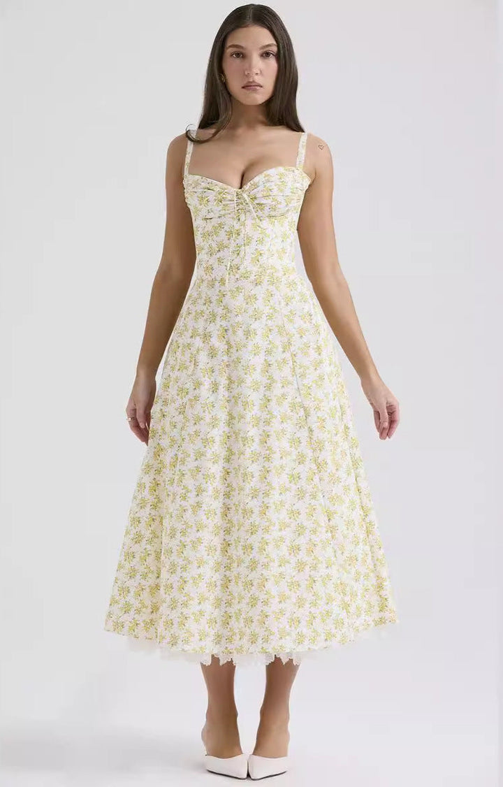 Nemesia Çiçek Baskılı Midi Elbise