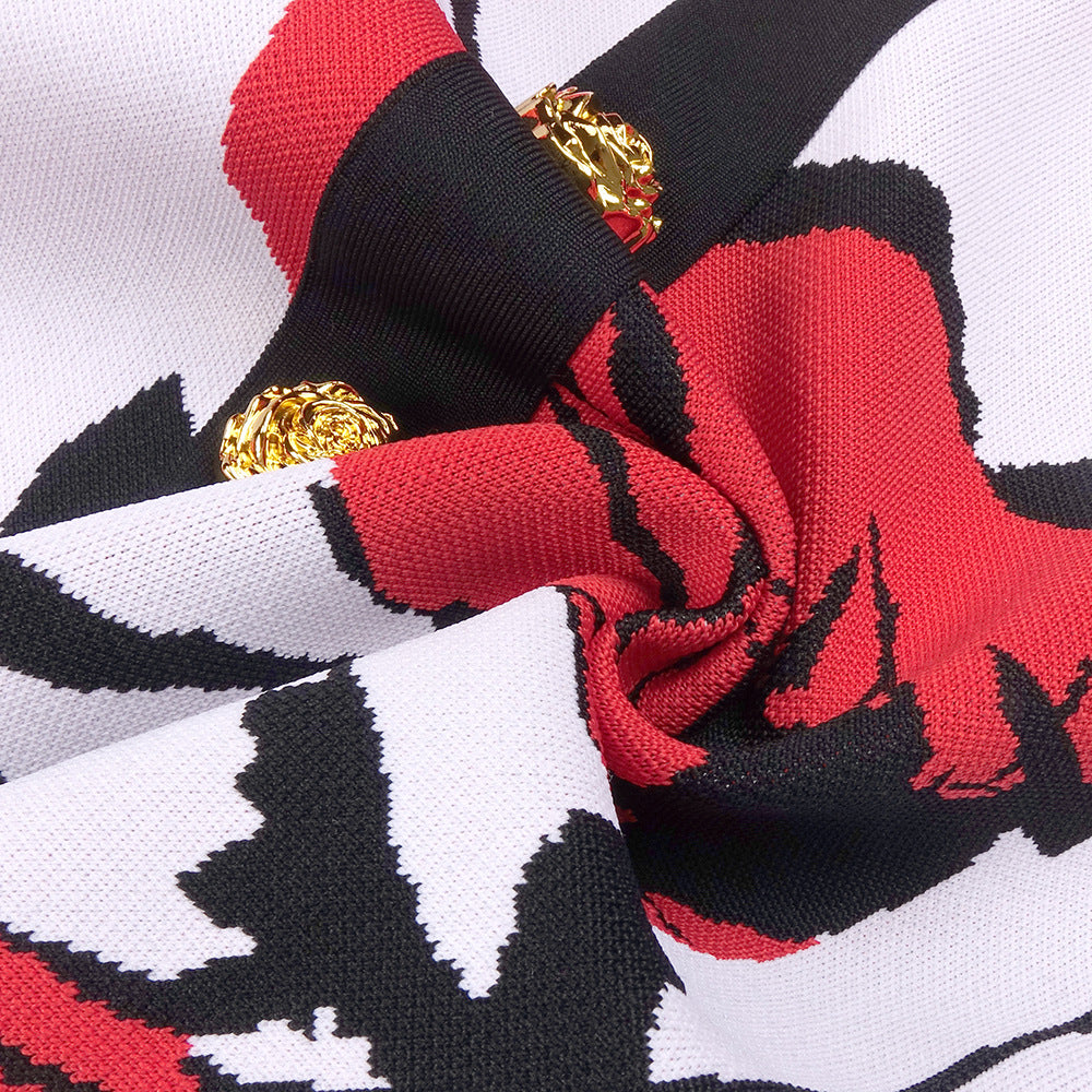 Boyundan Bağlamalı Büstiyer Çiçekli Midi Elbise