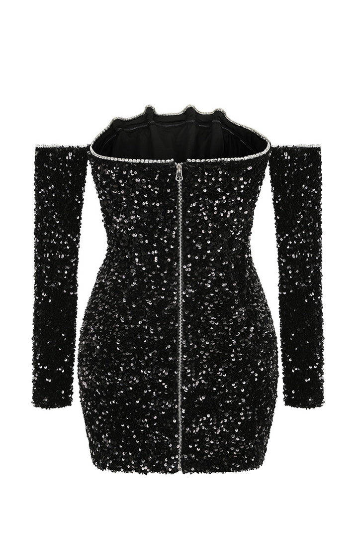 Frances Düşük Omuzlu Taşlı Mini Elbise