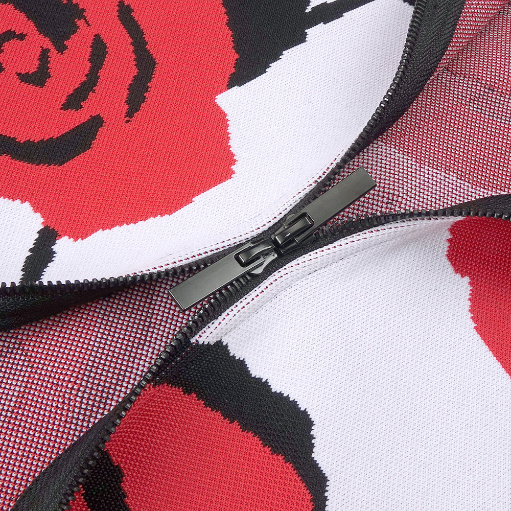 Boyundan Bağlamalı Büstiyer Çiçekli Midi Elbise