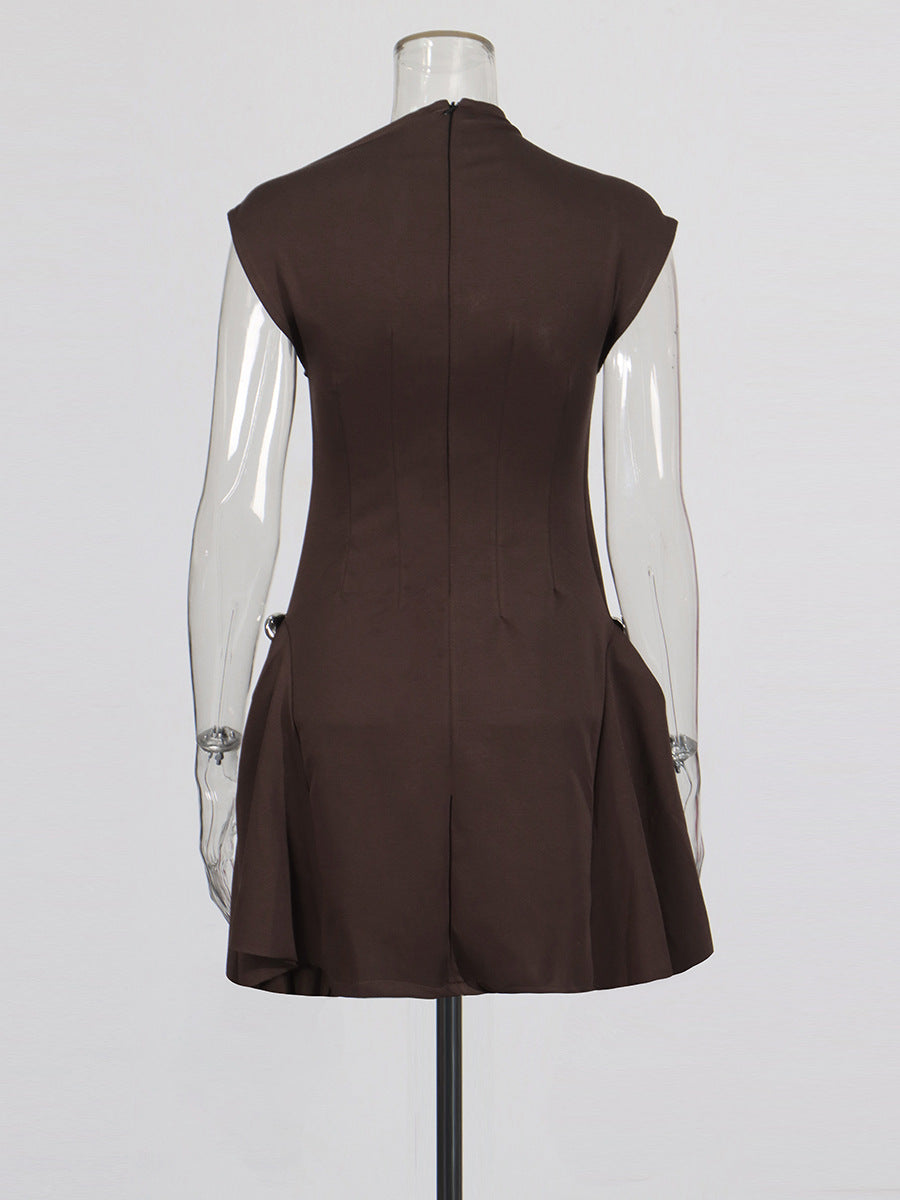 Miasal Retro Pileli Toka Detay Mini Elbise