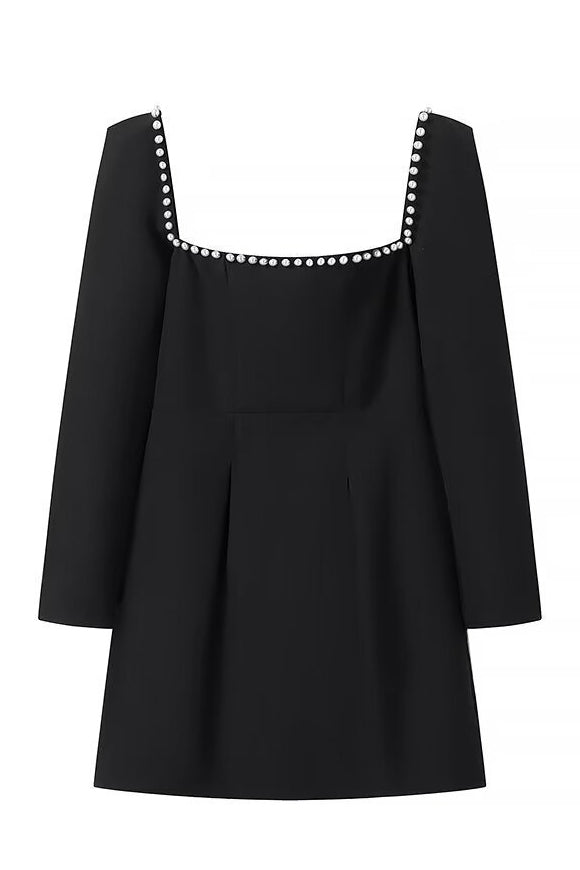 Angela Kare Yaka İncili Mini Elbise