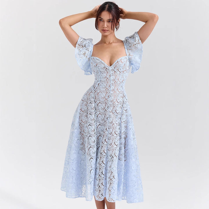 Émeline Çiçek Dantel Uzun Elbise