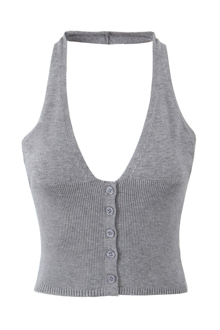 Boyundan Bağlamalı Yelek Üçlü Örgü Takım