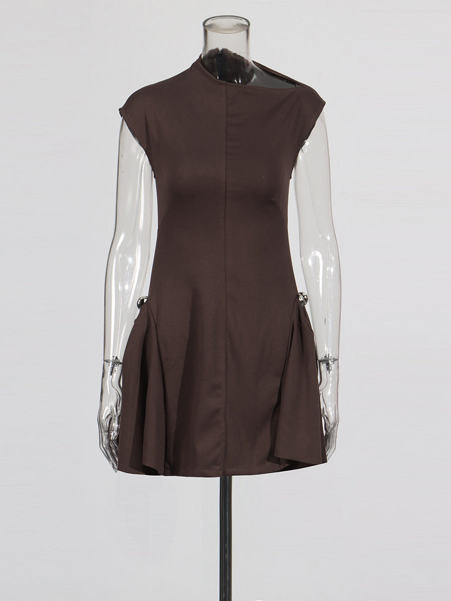 Miasal Retro Pileli Toka Detay Mini Elbise