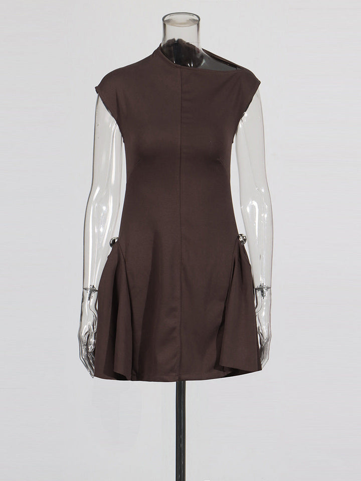 Miasal Retro Pileli Toka Detay Mini Elbise