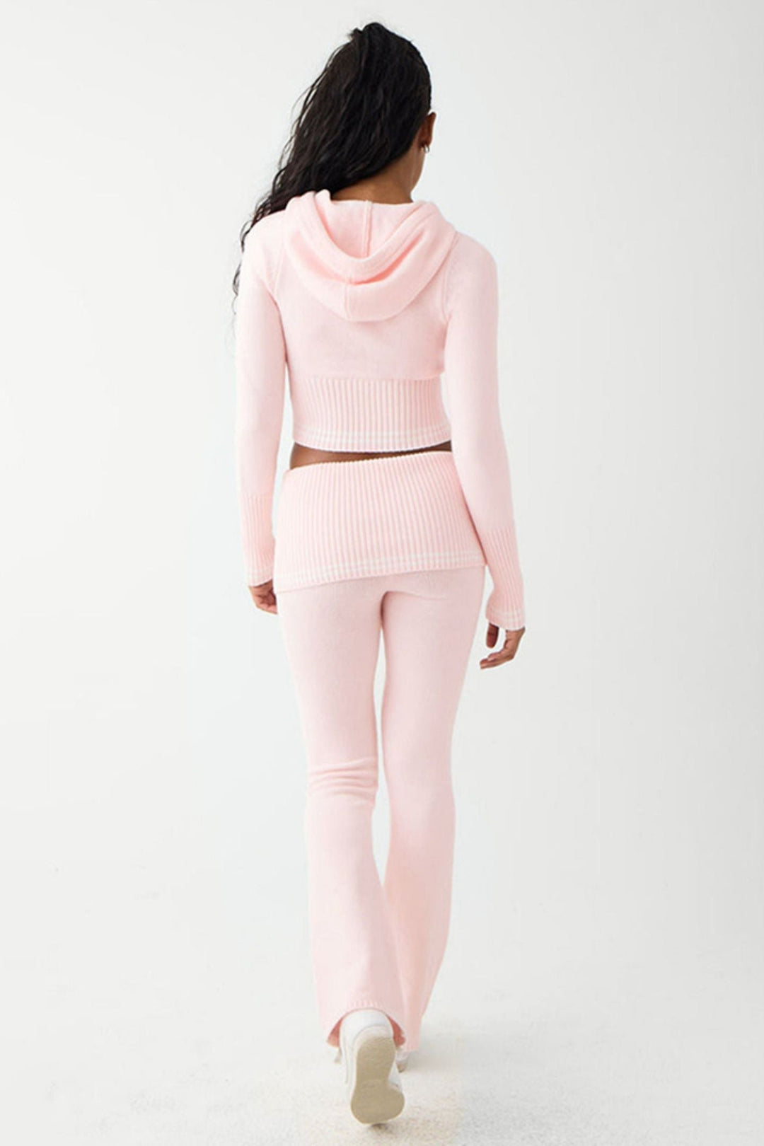 Çizgili Örme Kapşonlu Takım