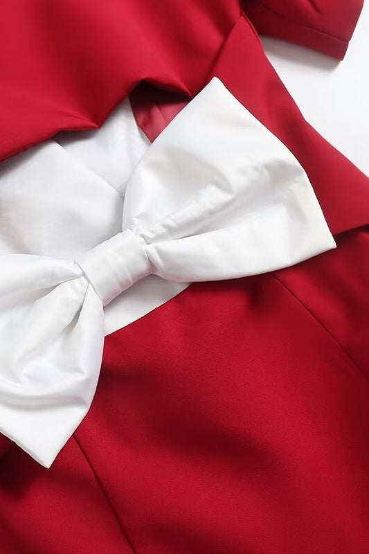 Elsie V Yaka Sırtı Açık Papyon Mini Elbise