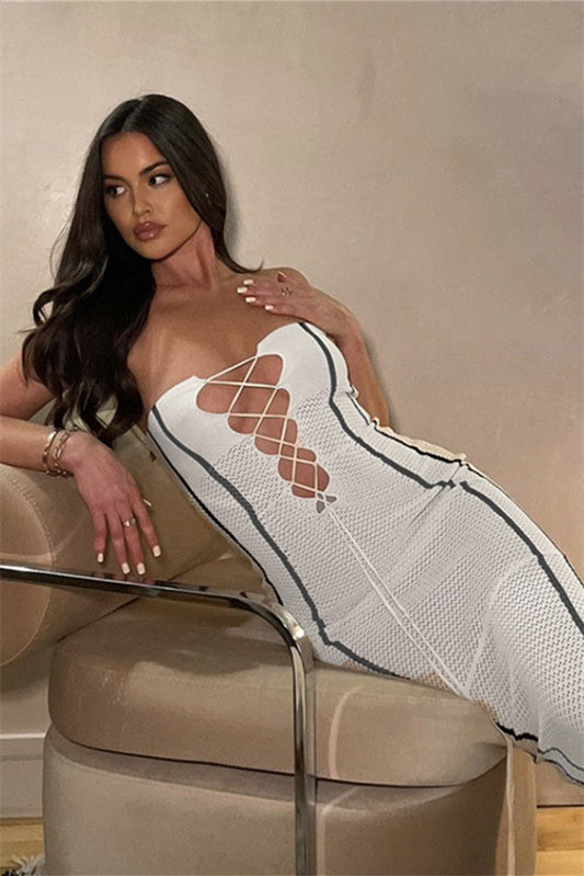 Olivia Straplez Bağcıklı Uzun Triko Elbise