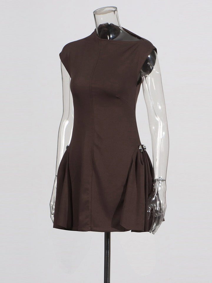 Miasal Retro Pileli Toka Detay Mini Elbise