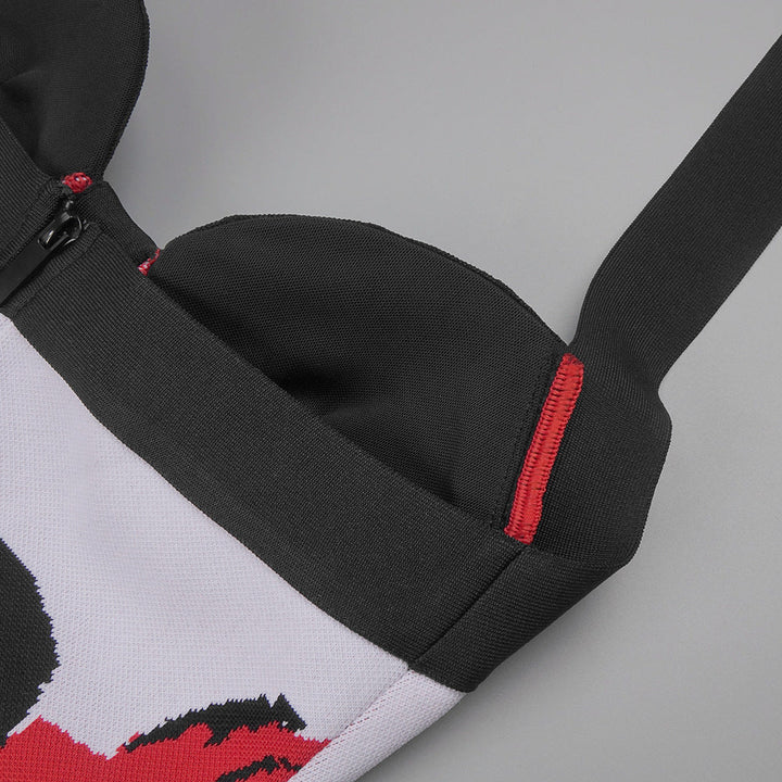 Boyundan Bağlamalı Büstiyer Çiçekli Midi Elbise