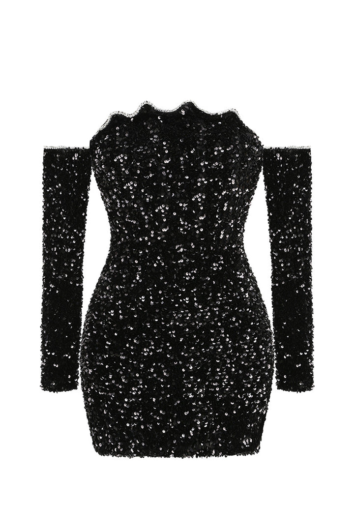 Frances Düşük Omuzlu Taşlı Mini Elbise