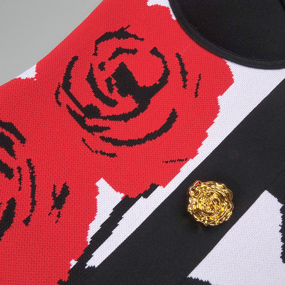 Boyundan Bağlamalı Büstiyer Çiçekli Midi Elbise