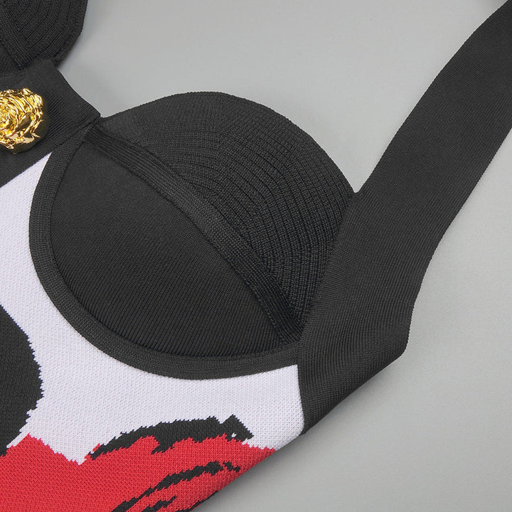 Boyundan Bağlamalı Büstiyer Çiçekli Midi Elbise