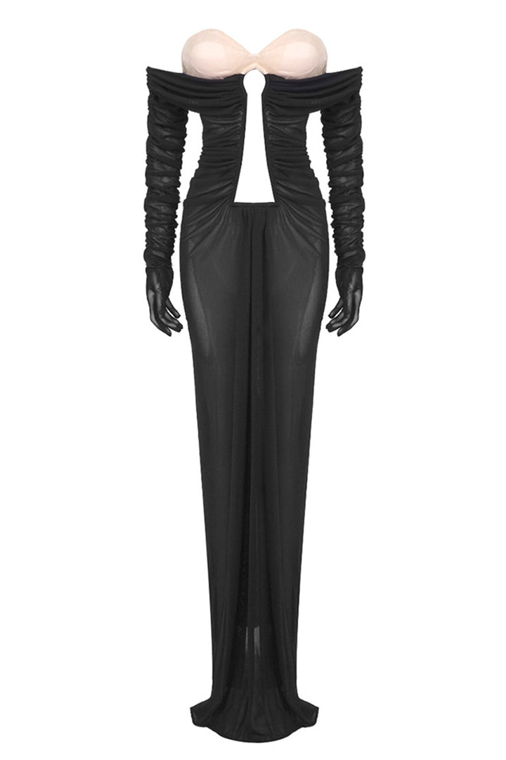 Amanda Kapalı Omuz Anahtar Deliği Maxi Elbise