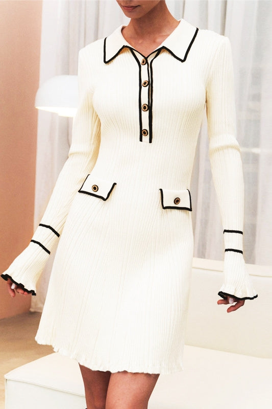 Louise Kontrast Fırfırlı Triko Mini Elbise