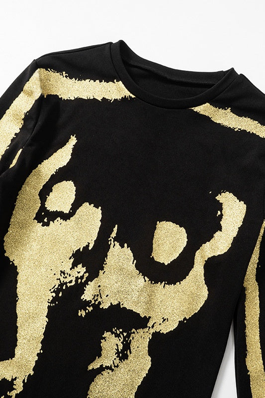 Donna Uzun Kollu Baskılı Mini Elbise