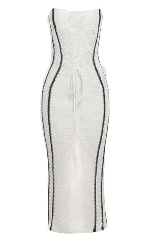 Olivia Straplez Bağcıklı Uzun Triko Elbise