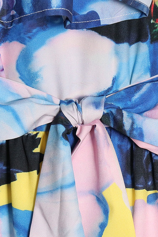 Vivien Çiçek Baskılı Düşük Omuzlu Uzun Elbise