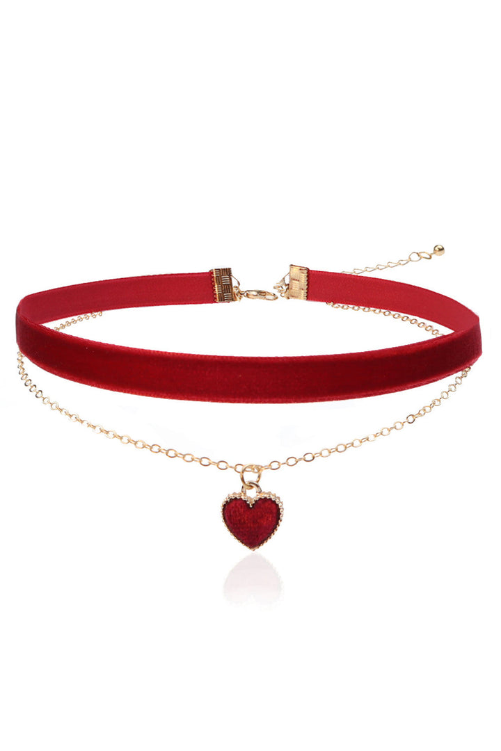 Çift Katlı Kalpli Kadife Gerdanlık