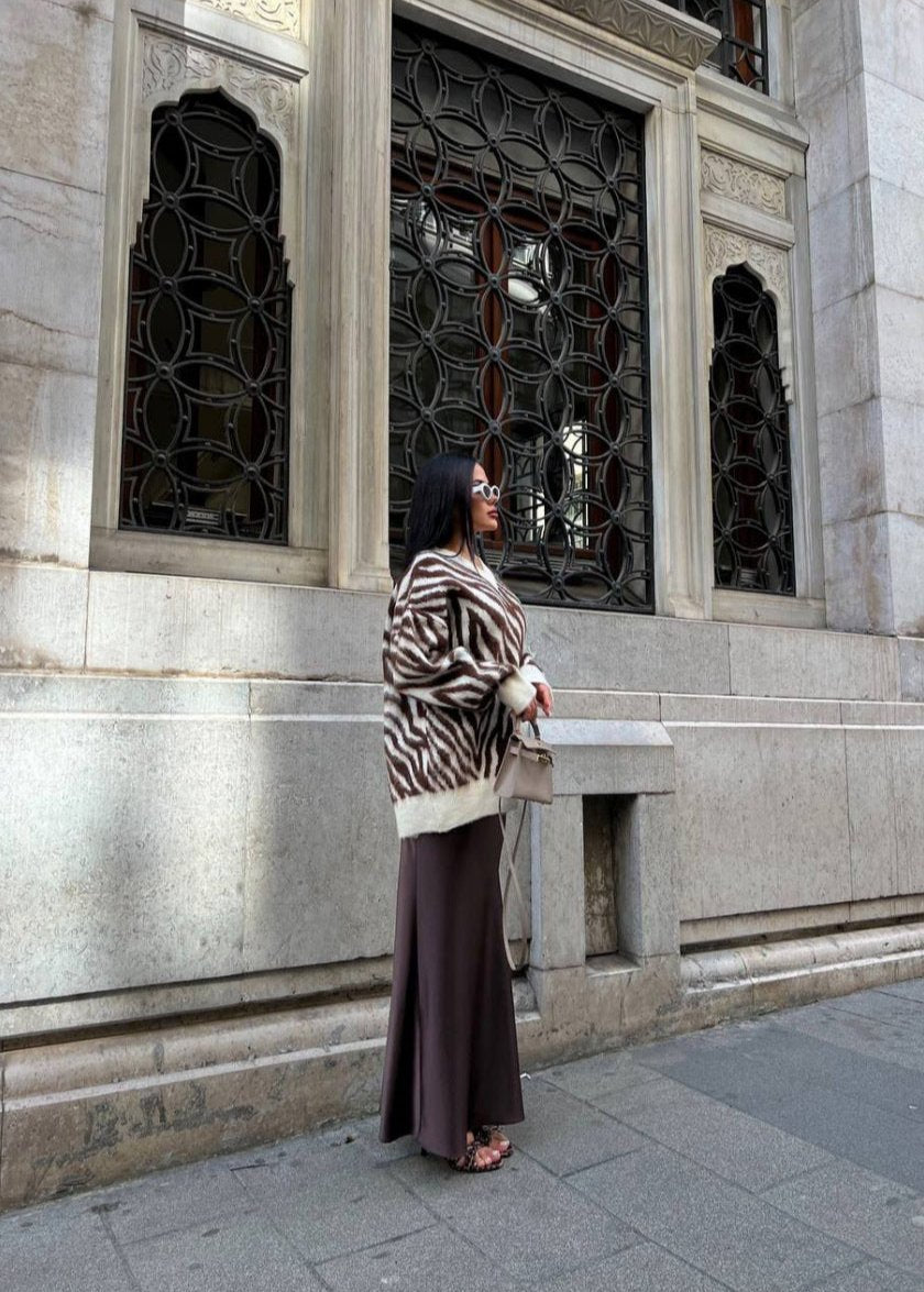 Charm Zebra Desenli Oversize Kazak