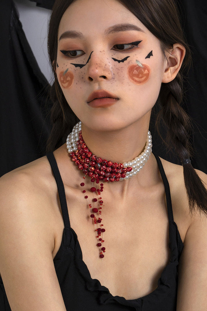 Kanlı İnci Püskül Kolye