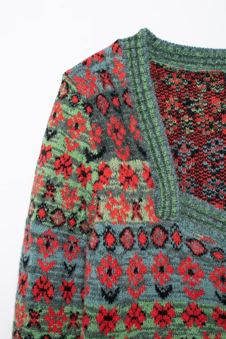 Kalp Desenli Kontrast Hırka