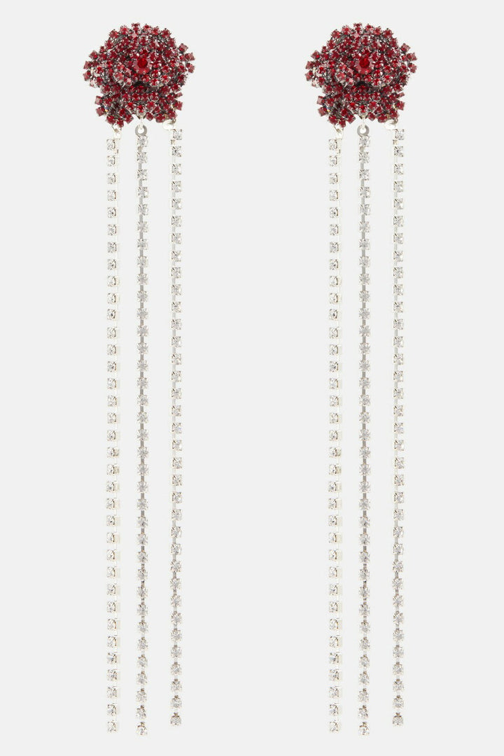 Kristal Gül Püskül Klipsli Küpe