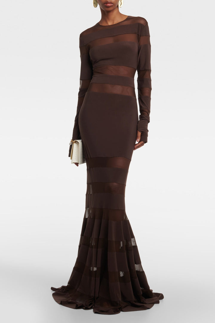 Ophelia File Ek Parçalı Bisiklet Yaka Maxi Elbise