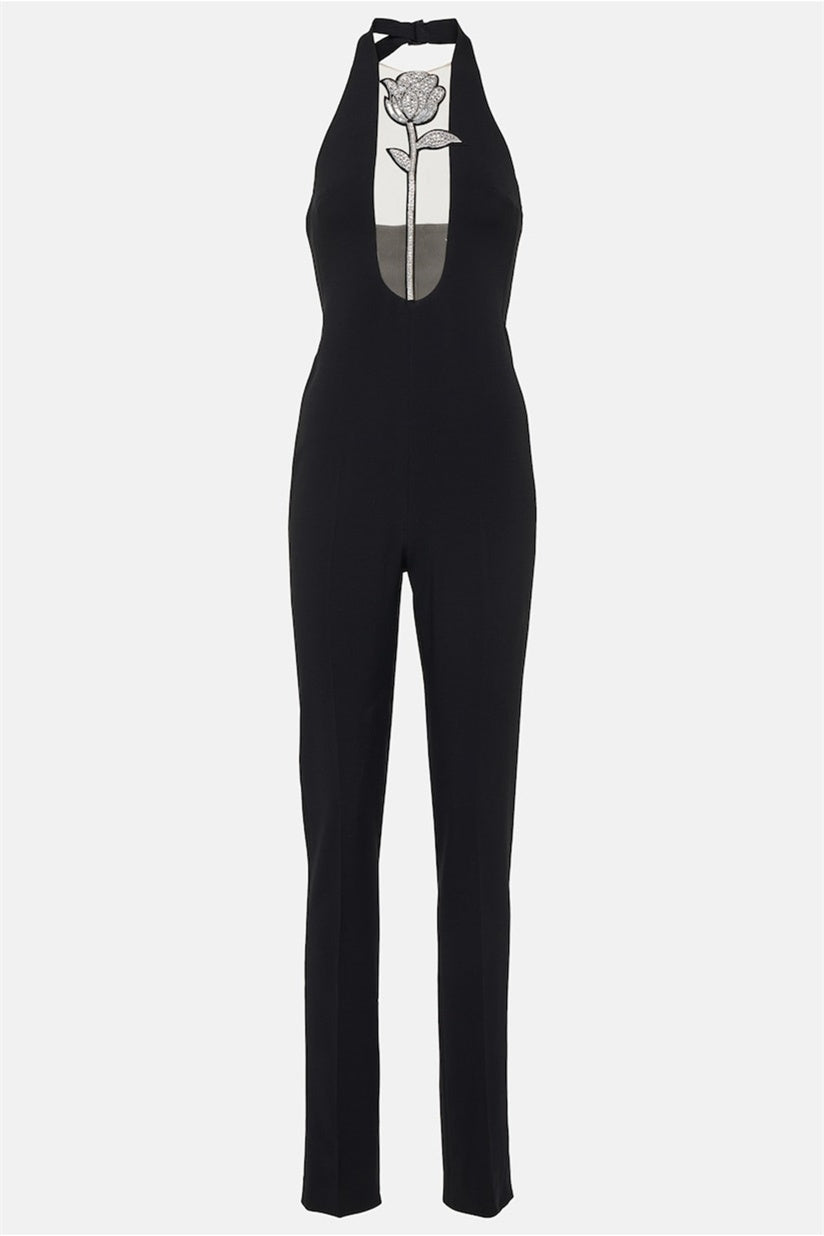 Dana Kristal Taşlı Çiçek Boyundan Bağlamalı Tulum