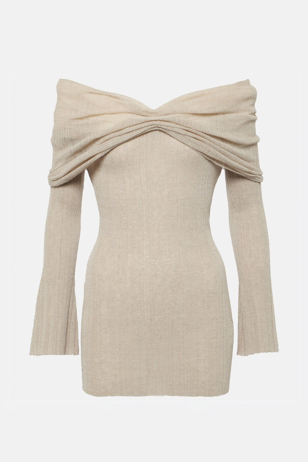 Elma Düşük Omuzlu Kloş Triko Mini Elbise