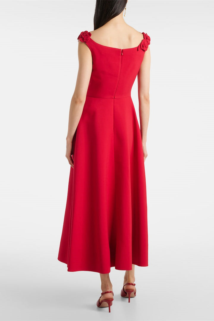 Roxanne Taşlı Çiçek Yuvarlak Yaka Midi Elbise