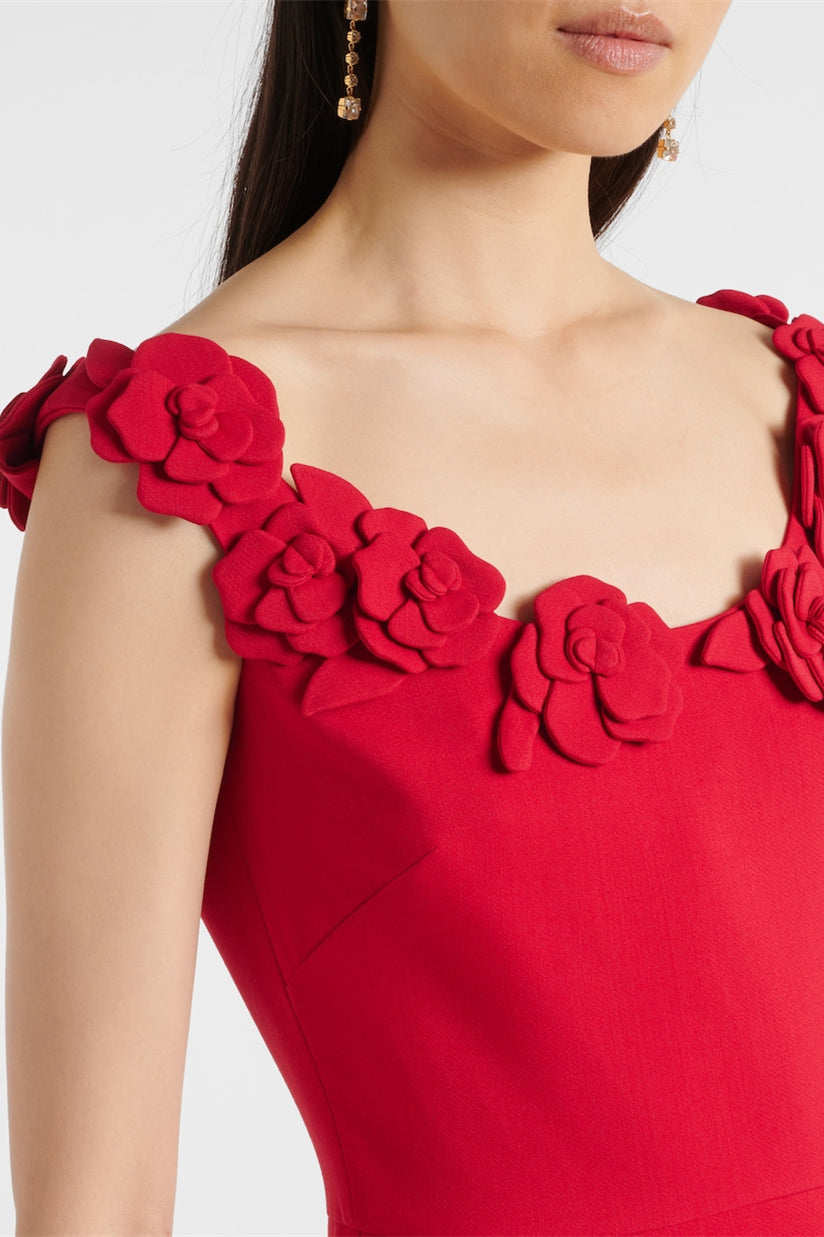 Roxanne Taşlı Çiçek Yuvarlak Yaka Midi Elbise