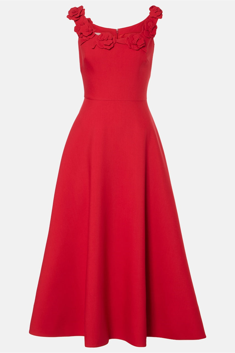 Roxanne Taşlı Çiçek Yuvarlak Yaka Midi Elbise