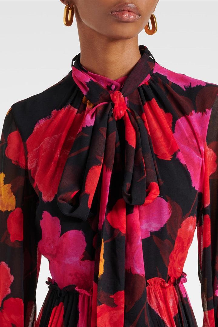 Adela Çiçek Baskılı Uzun Kollu Maxi Elbise