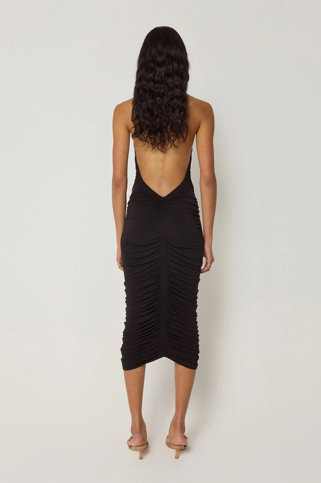 Joanna Boyundan Bağlamalı Dantelli Sırtı Açık Midi Elbise