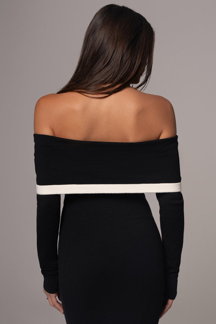 Helen Düşük Omuz Kontrast Uzun Elbise