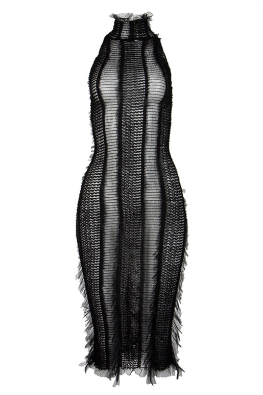 Bonnie Balıkçı Yaka Fırfırlı Midi Elbise