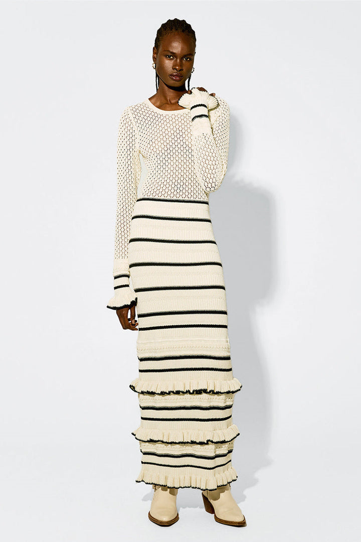 Audrey Şeritli Nervürlü Örgü Maxi Elbise