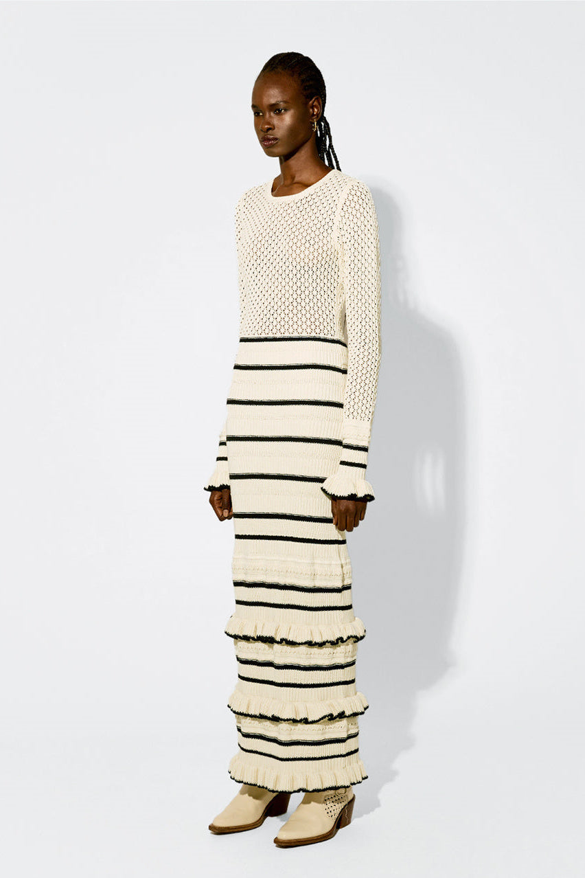 Audrey Şeritli Nervürlü Örgü Maxi Elbise