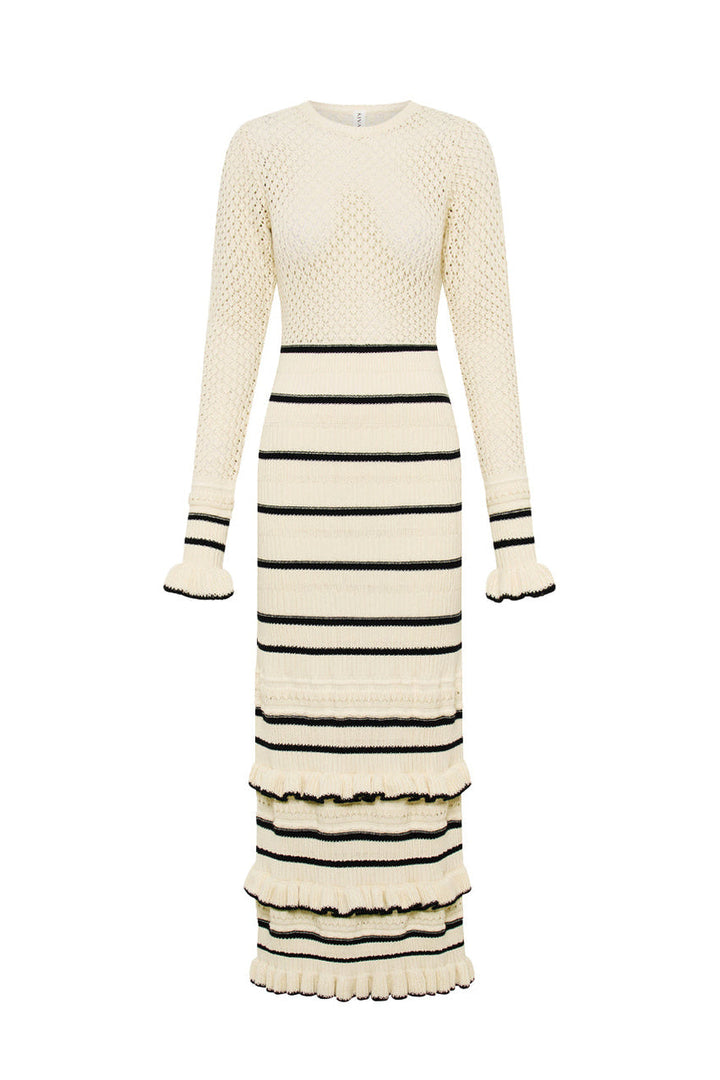 Audrey Şeritli Nervürlü Örgü Maxi Elbise
