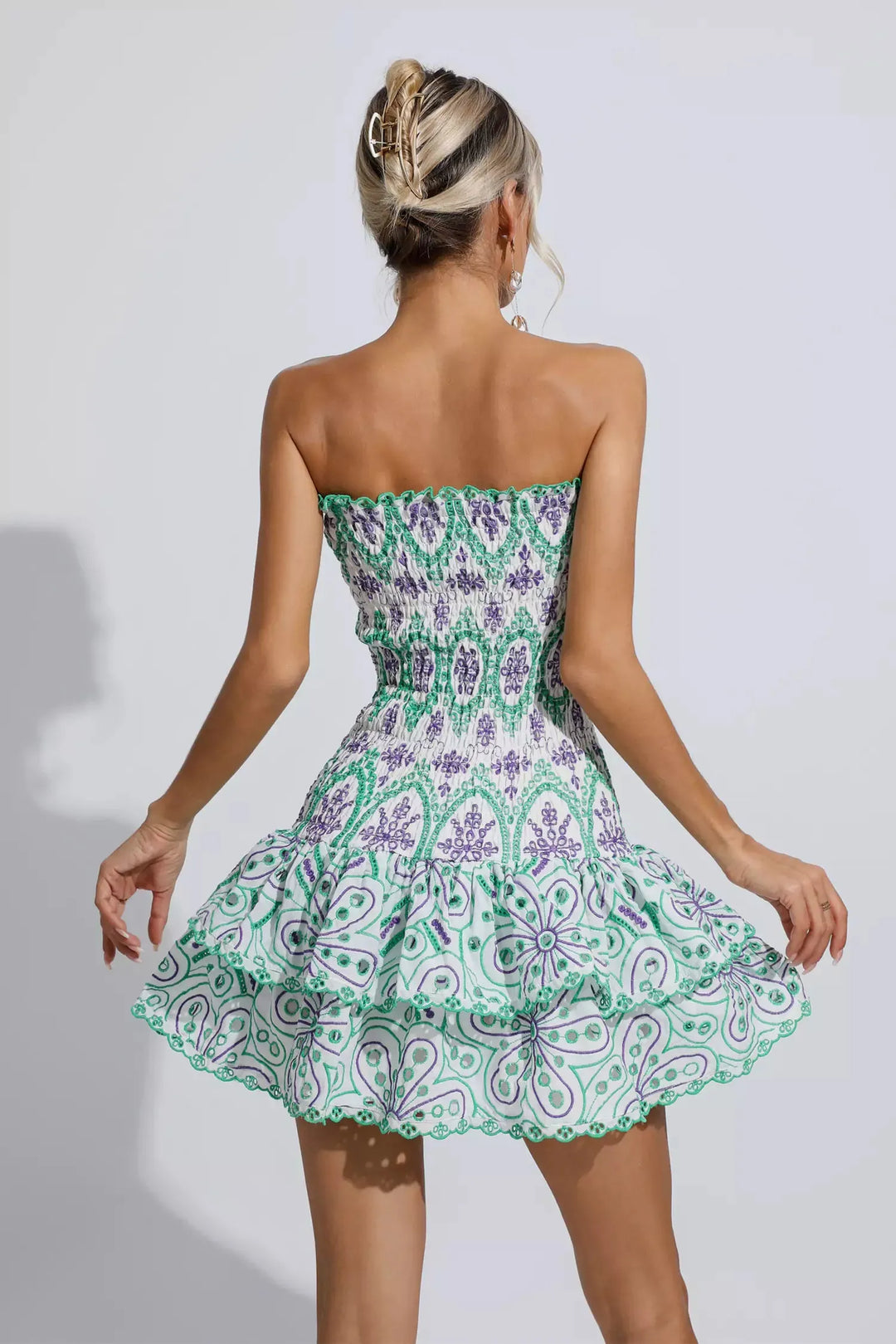 Biberiye Yeşili Fırfırlı Mini Elbise