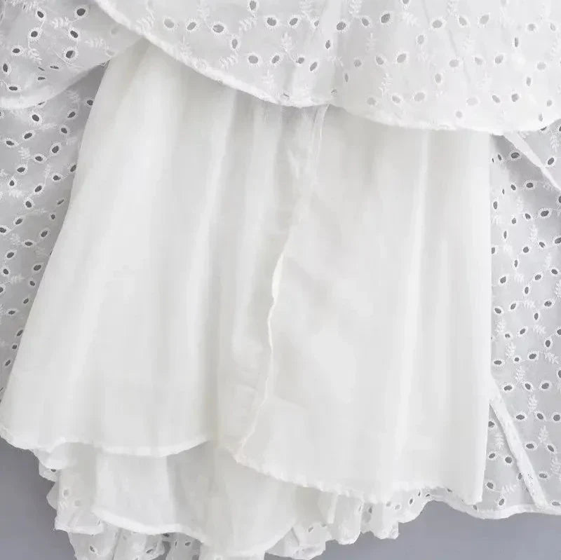 Halter Yaka Pamuklu Dantel Mini Elbise