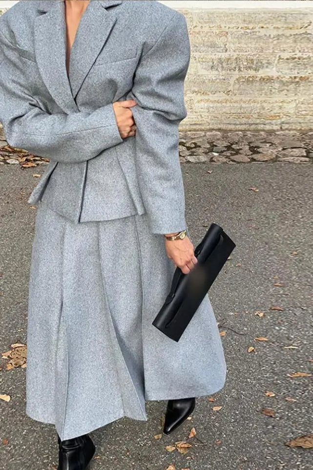 Georgia Yaka Blazer Midi Etek Takım