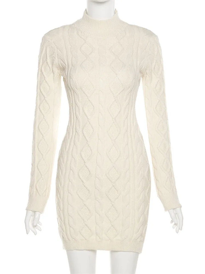 Balıkçı Yaka Sırt Detay Örme Mini Elbise