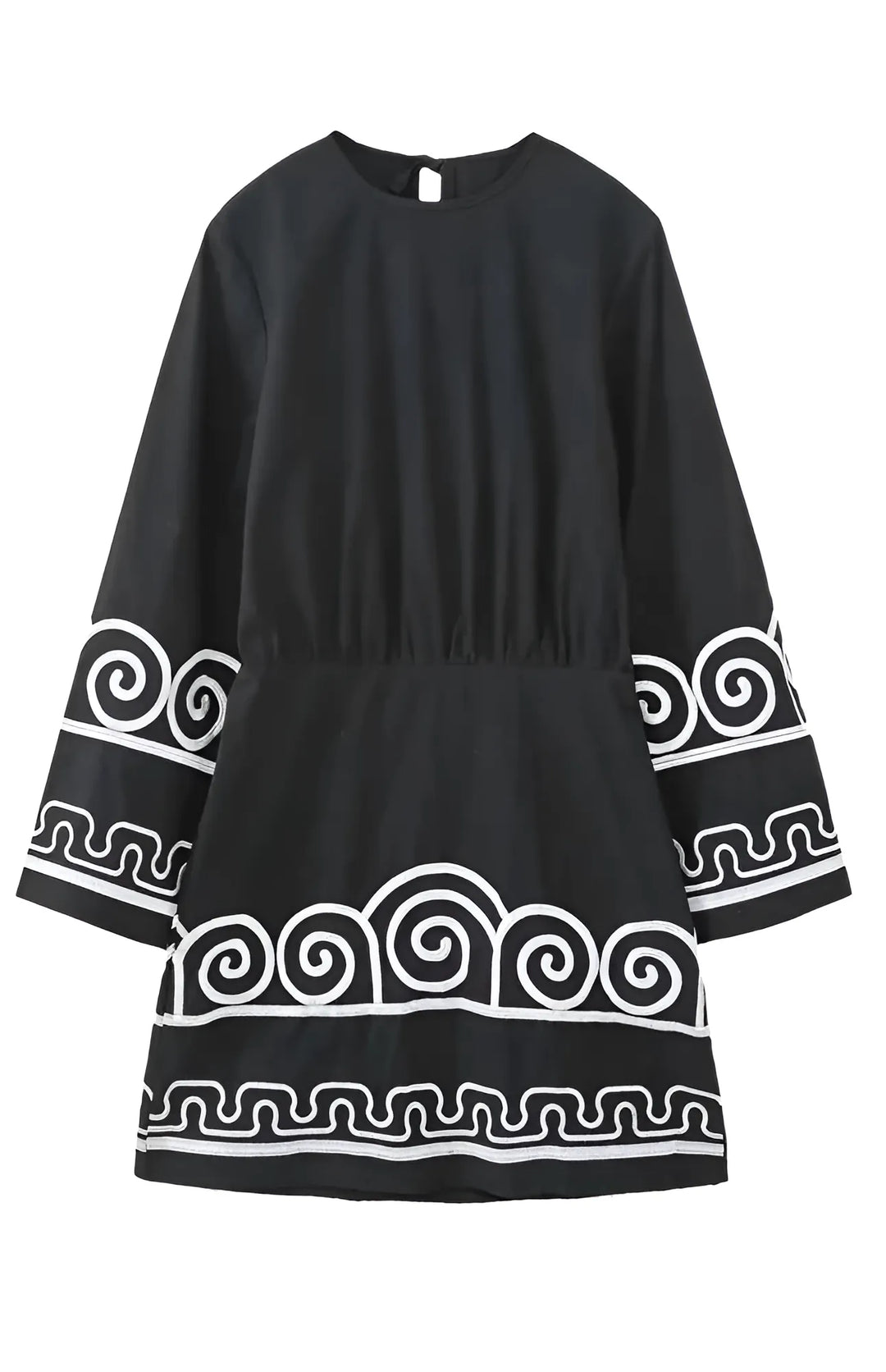 Khloe Uzun Kollu Sırt Detaylı Etnik Desenli Mini Elbise