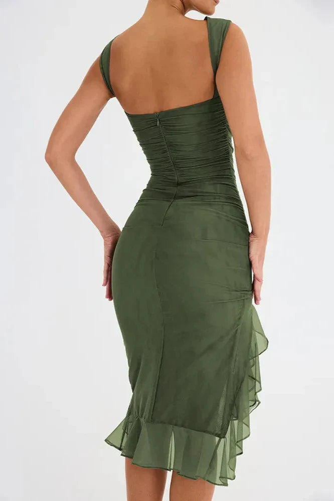 Charlotte Fırfır Yırtmaç Elbise