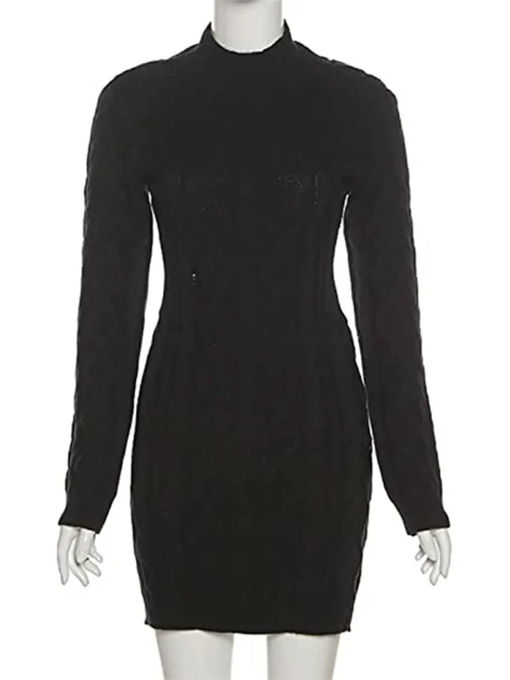 Balıkçı Yaka Sırt Detay Örme Mini Elbise