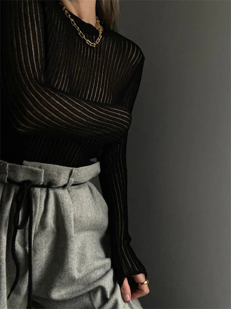 Uzun Kollu Transparan Bluz